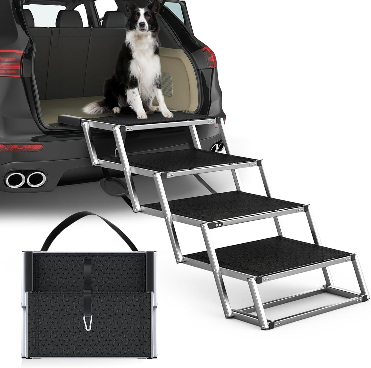 Extra Wide Dog Stairs for Large Dogs, Foldable Dog Ramp for Car with Non-Slip Surface, Dogs Stairs