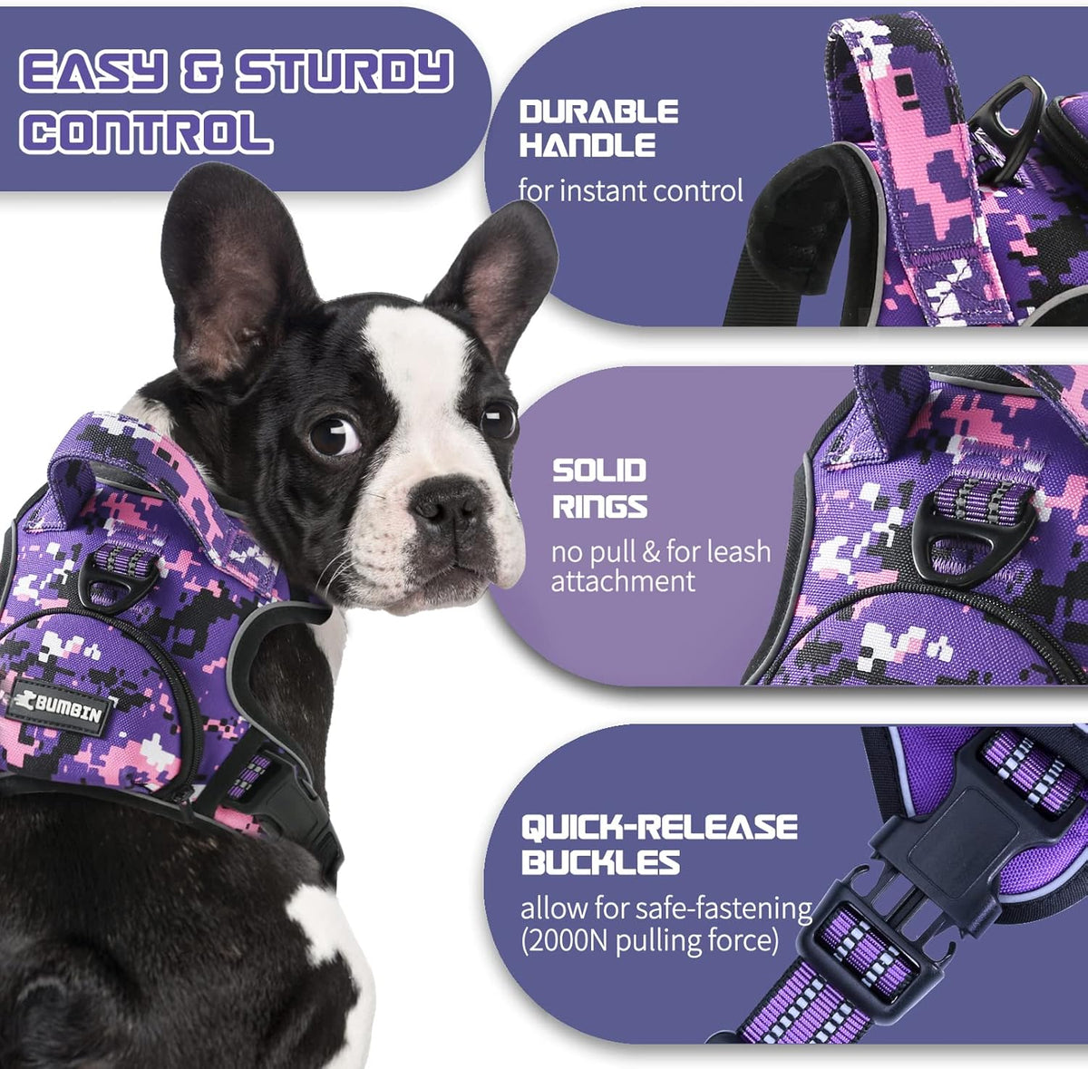 No Pull Dog Harness for Medium Dogs, Adjustable No Choke Pet Vest with Dog Leash Fit Smart