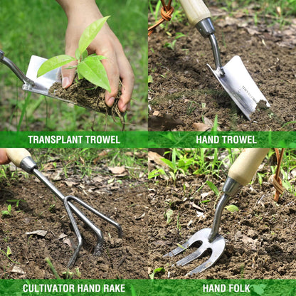 WORKPRO Garden Tools Set, 8 Piece, Stainless Steel Heavy Duty Gardening Tools with Wooden Handle