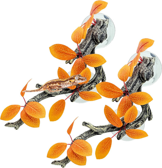 Fhiny Snake Climbing Branch, 2 PCS Resin Reptile Branches for Climbing with Suction Cups Reptile