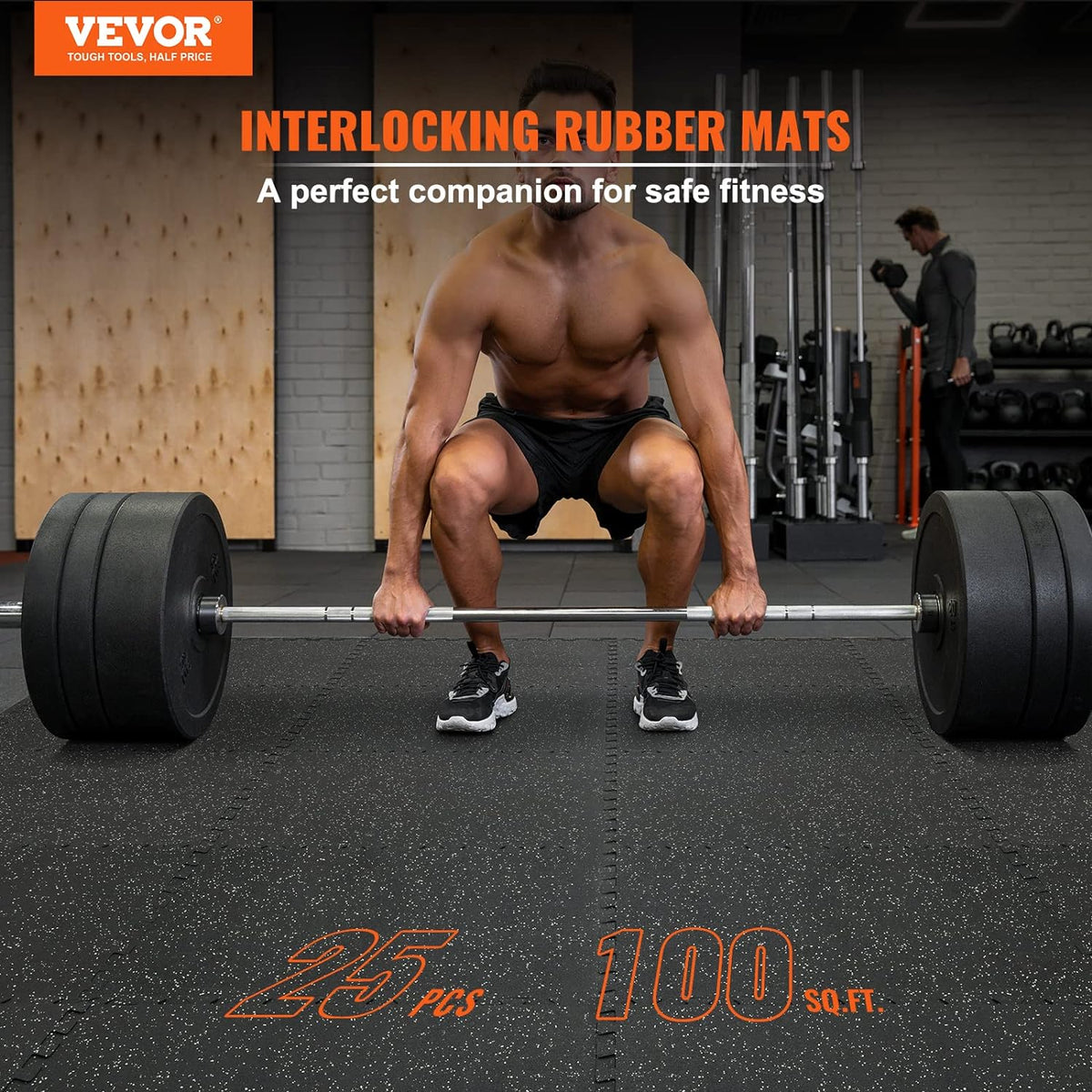 VEVOR 0.56 inch Thick 25 PCS 100 sq.ft Gym Floor Mats, 25" x 25" EVA Foam & Rubber Gym Flooring