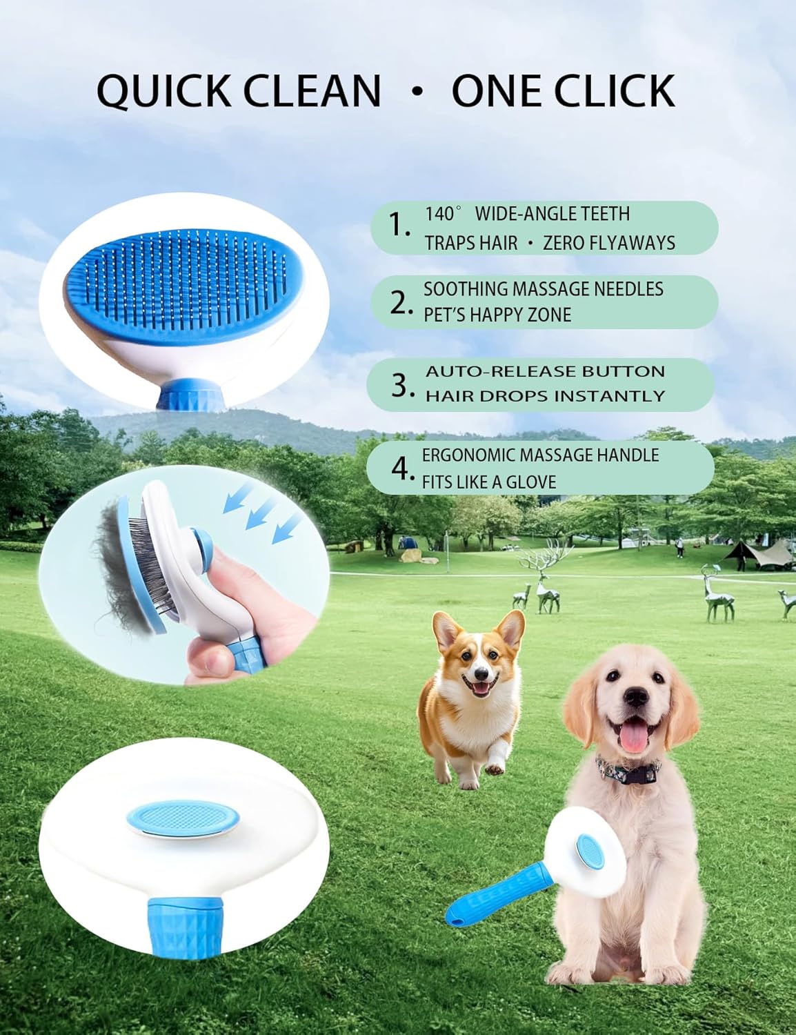 6ps Dog Cat Brush Grooming Kitf, Dog Cat Brushes, Bath Brush, Dematting Rake and Comb, Nail
