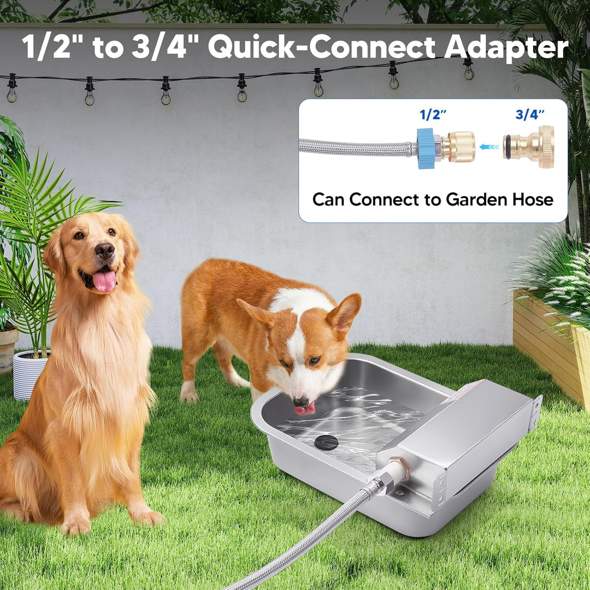 Automatic Water Dispenser for Dog, 3L Dog Water Bowl Dispenser, Stainless Steel Indoor/Outdoor