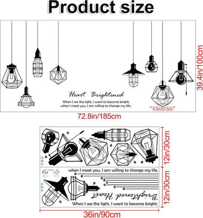 Removable 8pcs Hanging Black Vinyl Chandeliers Wall Sticker Quotes Heart Brightened Wall Decal DIY