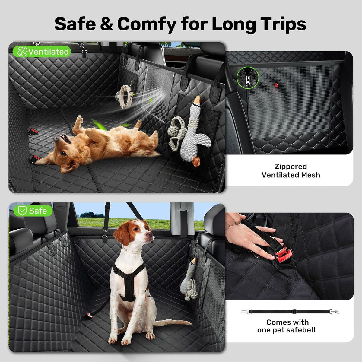 Zanch 2025 Upgraded Dog Car Seat Cover, 400 lbs Heavy Duty Hard Bottom, Waterproof & Anti-Scratch