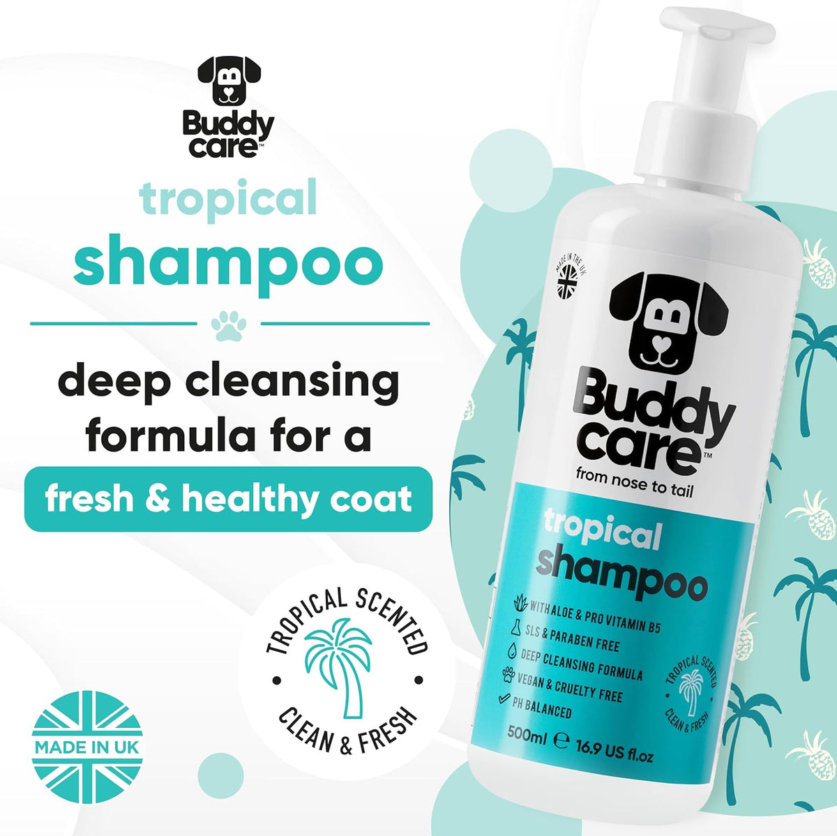 Tropical Dog Shampoo by Buddycare | Deep Cleansing Shampoo for Dogs | Tropical Scented | with Aloe