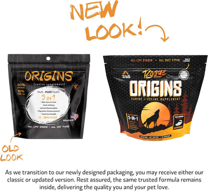 Origins 5-in-1 Dog Supplement - Powdered Food Topper w/Natural Omega 3 Fish Oil - Supports Healthy