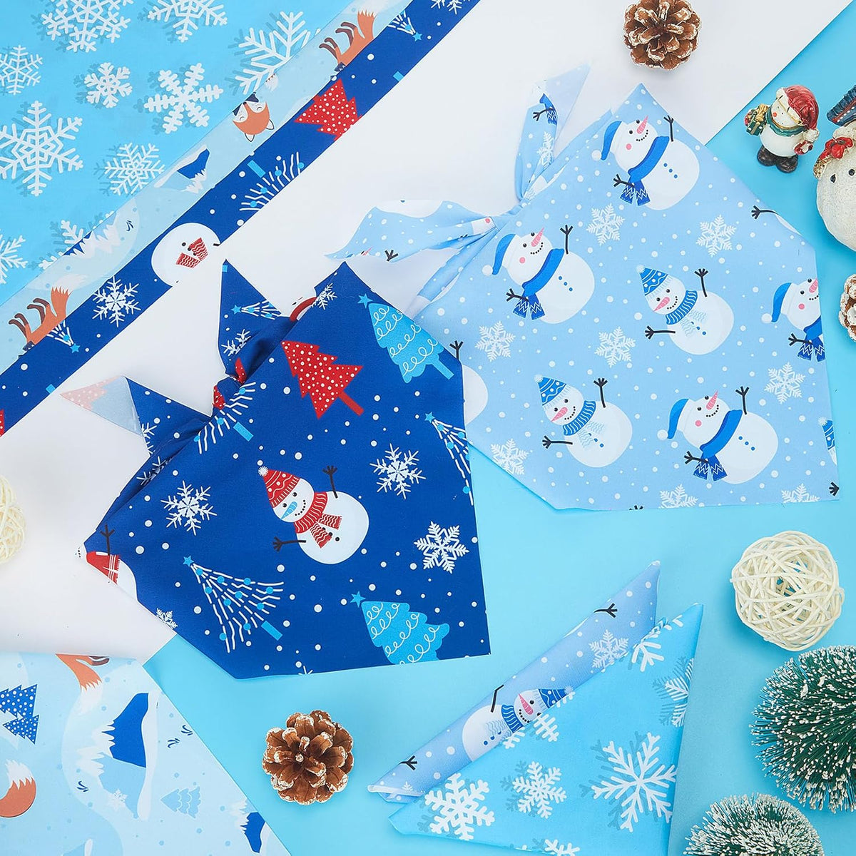 Abbylike 50 Pcs Winter Dog Bandanas Bulk Blue Snowflake Dog Bandanas for Pets Triangle Kerchief