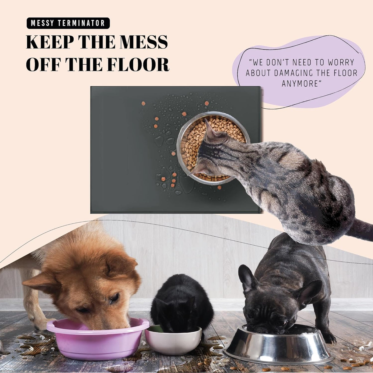 AVERYDAY 18x10'' Silicone Dog Mat for Food and Water, 0.63'' Edge Dog Food Bowl Mats for Floor