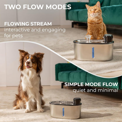 Wireless Cat Water Fountain Stainless Steel, 5200mAh Battery, Ultra Quiet, Automatic Pet Water
