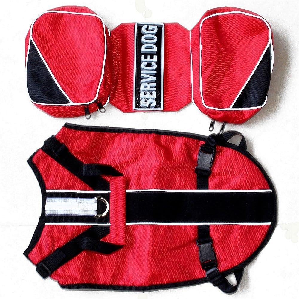 Serijoars Dog Vest Harnesses with Saddlebag Backpack for Camping & Travel - Reflective Hound Hiking