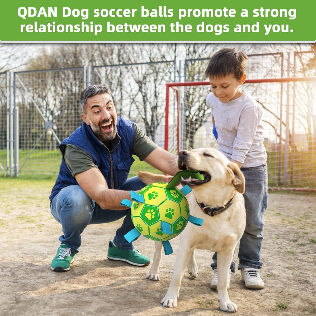 QDAN Dog Toys Soccer Ball, Dog Tug Toy, Water Toy, Durable Balls for Small Medium Dogs-Green