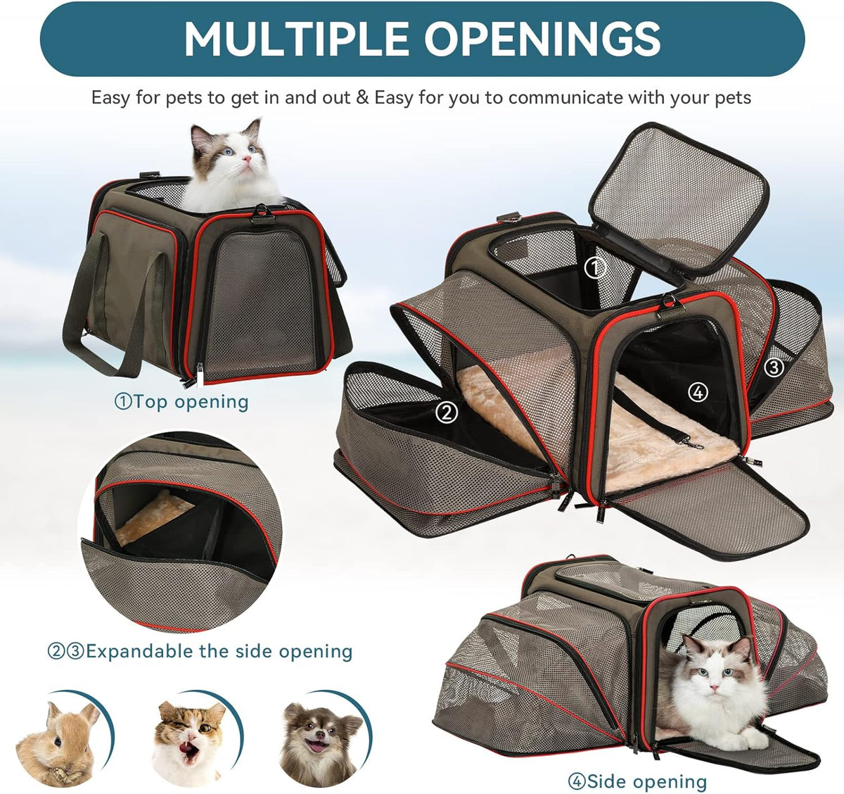 Petsfit 2 Side Expandable Pet Carrier Dog Carrier Cat Carrier for 2 Cats, 19" Lx 12" Wx 12" H, with
