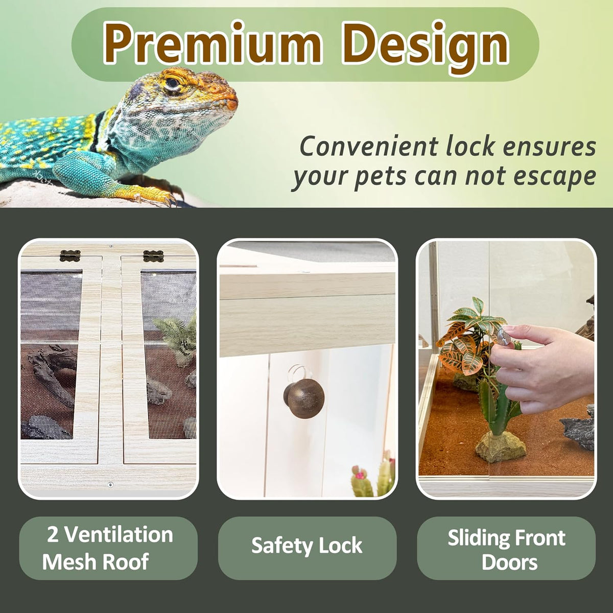 PROLEE Tempered Glass Bearded Dragon Tank,63 Gallon Reptile Tank with Meatl Mesh Roof and Front