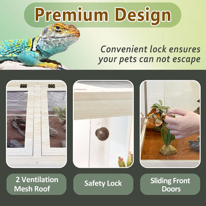 PROLEE Tempered Glass Reptile Enclosure with Leg,40“ Scratch-Proof Bearded Dragon Tank,62 Gallon