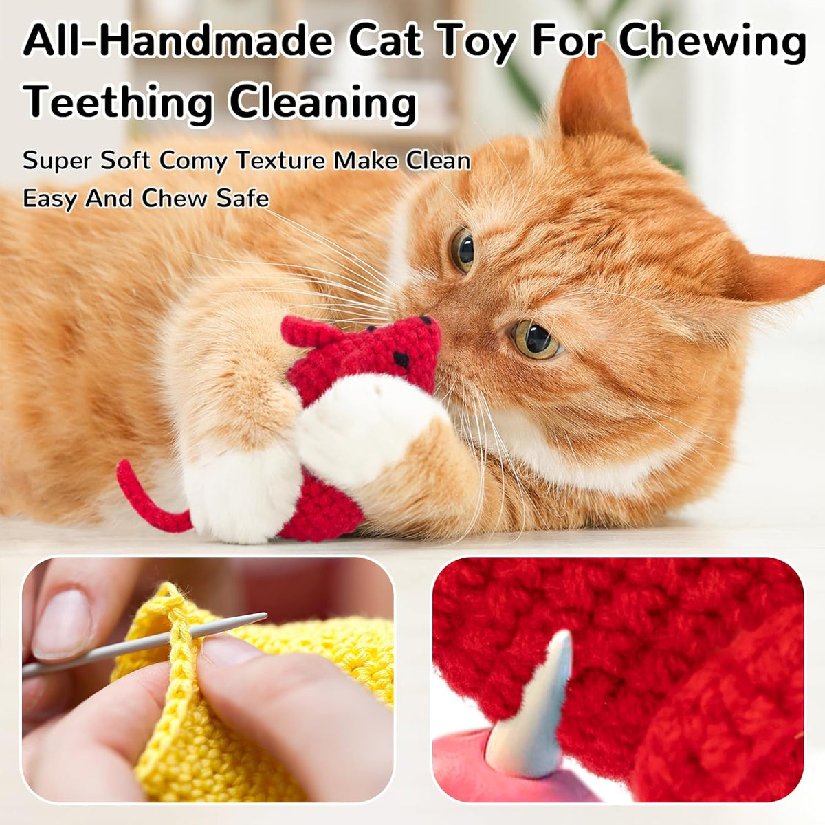 Retro Shaw Catnip Toys Crochet Mice Cat Toys,3 Pcs Yarn Cat Nip Mouse Animals Toy,Safe Teeth