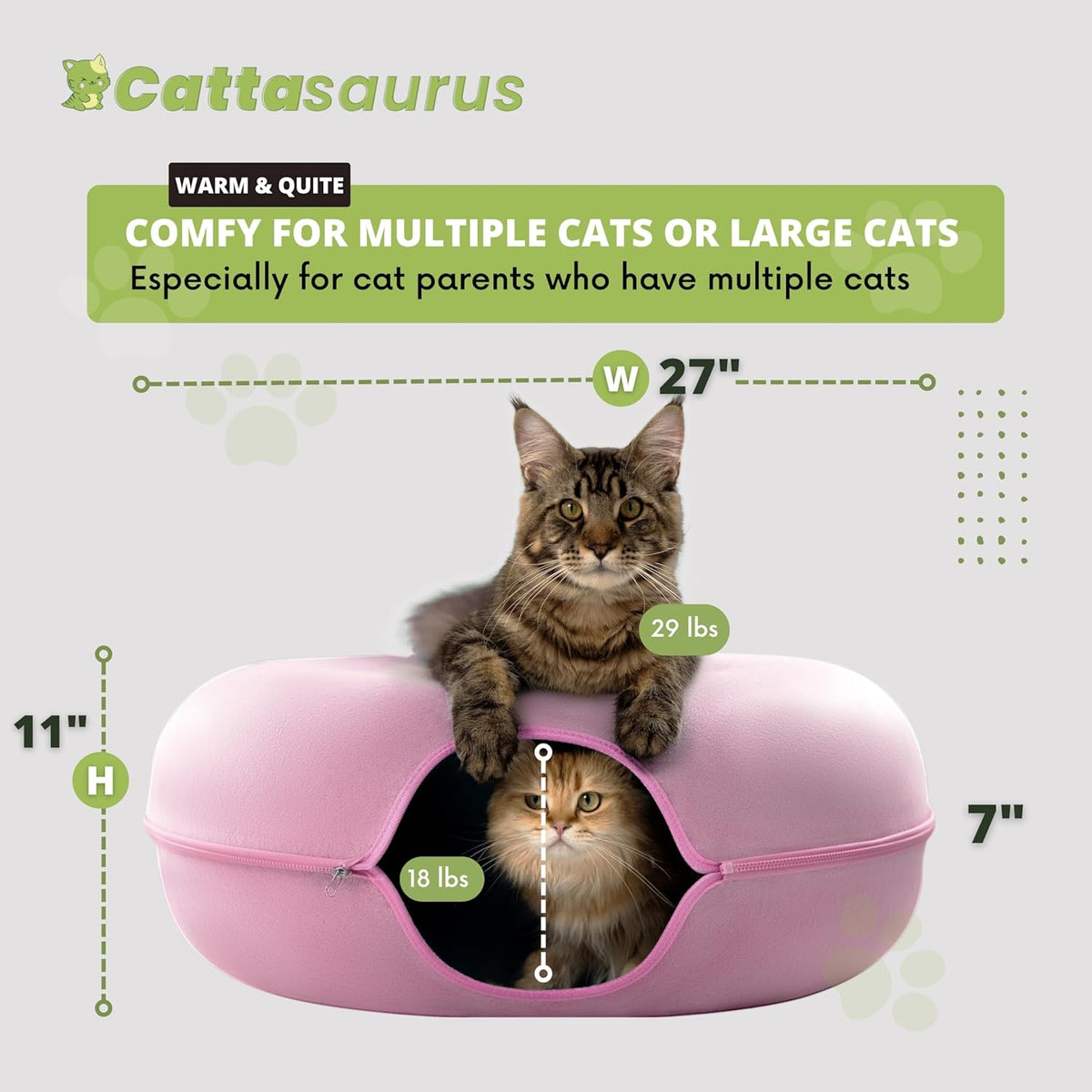 Cattasaurus Peekaboo Cat Cave for Multiple & Large Cats Up to 30-45 Lbs, Scratch Detachable &