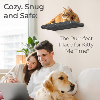 Wall Mounted Cat Perch Long Shelf by Pryde Pets - Floating Hammock Bed, 100% Sustainable PET Felt