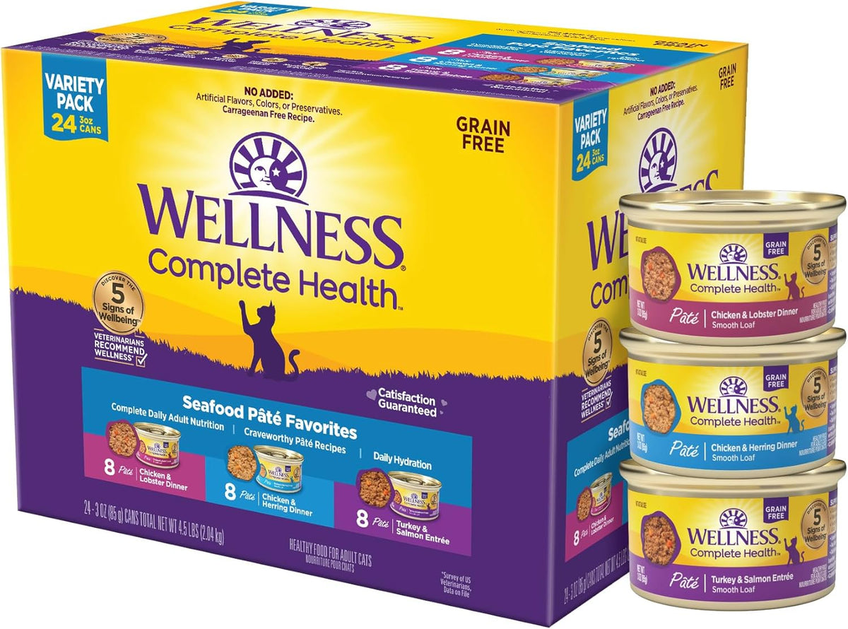 Wellness Complete Health Pate Adult Wet Cat Food, Natural, Protein-Rich, Grain-Free, 3 Ounce, 24