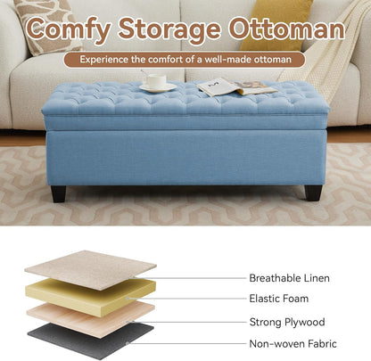 51" Fabric Storage Ottoman Bench, Upholstered Rectangle End of Bed Storage Ottoman Tufted Living