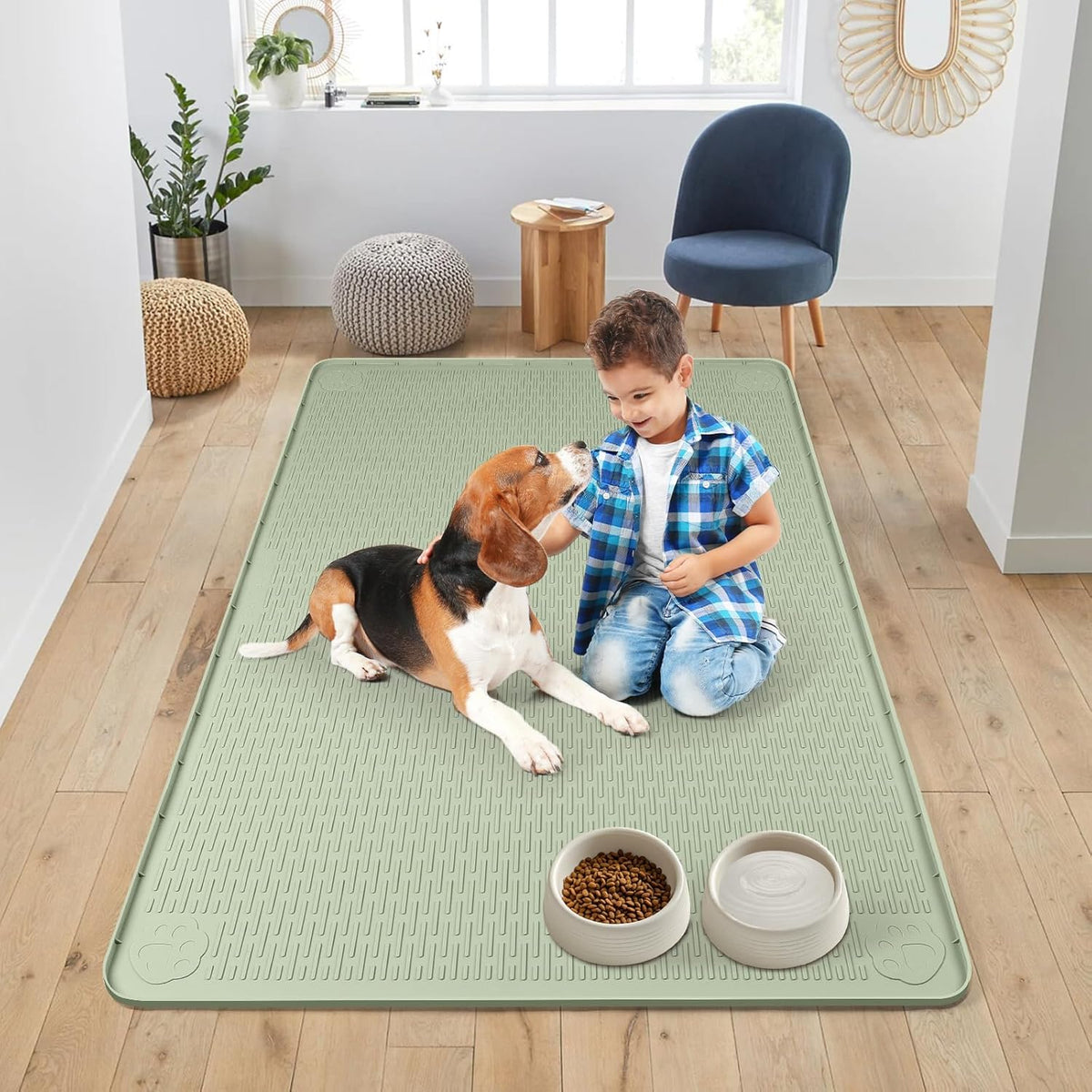 Dog Food Mat, Extra Large 50" x 35" Silicone Pet Feeding Mat with Raised Edge Pet Placemat for