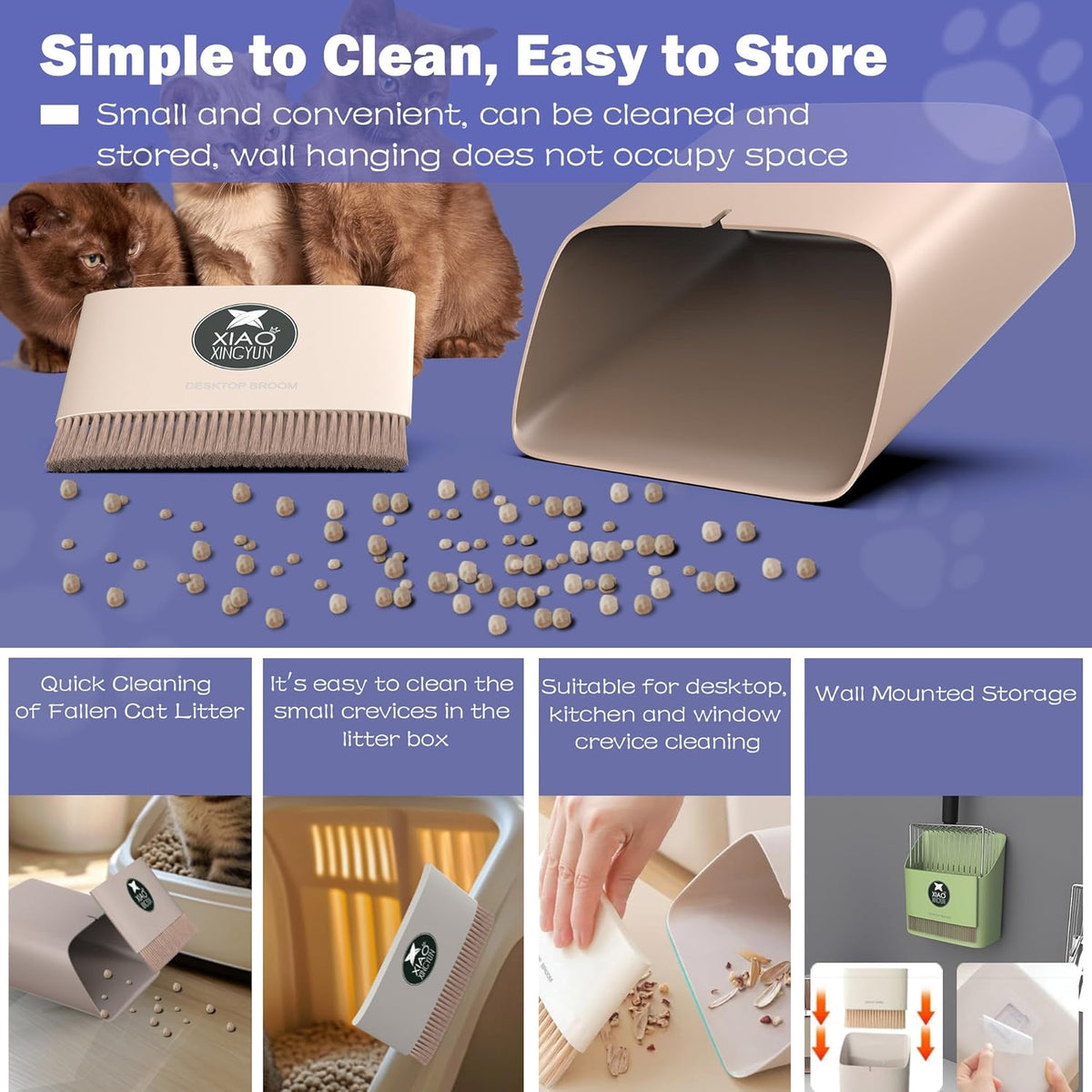 metal Cat Litter Scooper Kit - Durable large steel litter scoop with Dual Grid, Includes Broom &