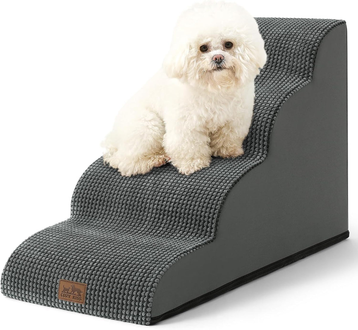 Dog Stairs for Small Dogs 19.7" H, Curved Dog Step for Puppy, Older or Cat, Medium Pet Ramp for