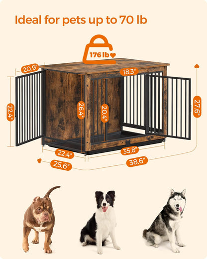 Feandrea Dog Crate Furniture, 38 Inches Dog Kennel for Dogs up to 70 lb, with Removable Tray