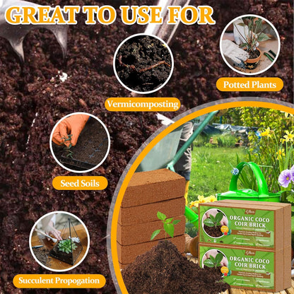 Riare 2pcs Organic Coco Coir Bricks Soil Blocks- 100% Natural Compressed Coco Peat Brick Coconut