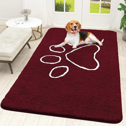 OLANLY Door Mat for Muddy Dog Paws 70x46, Ultra Absorbent Chenille Mud Doormat with Paw Print