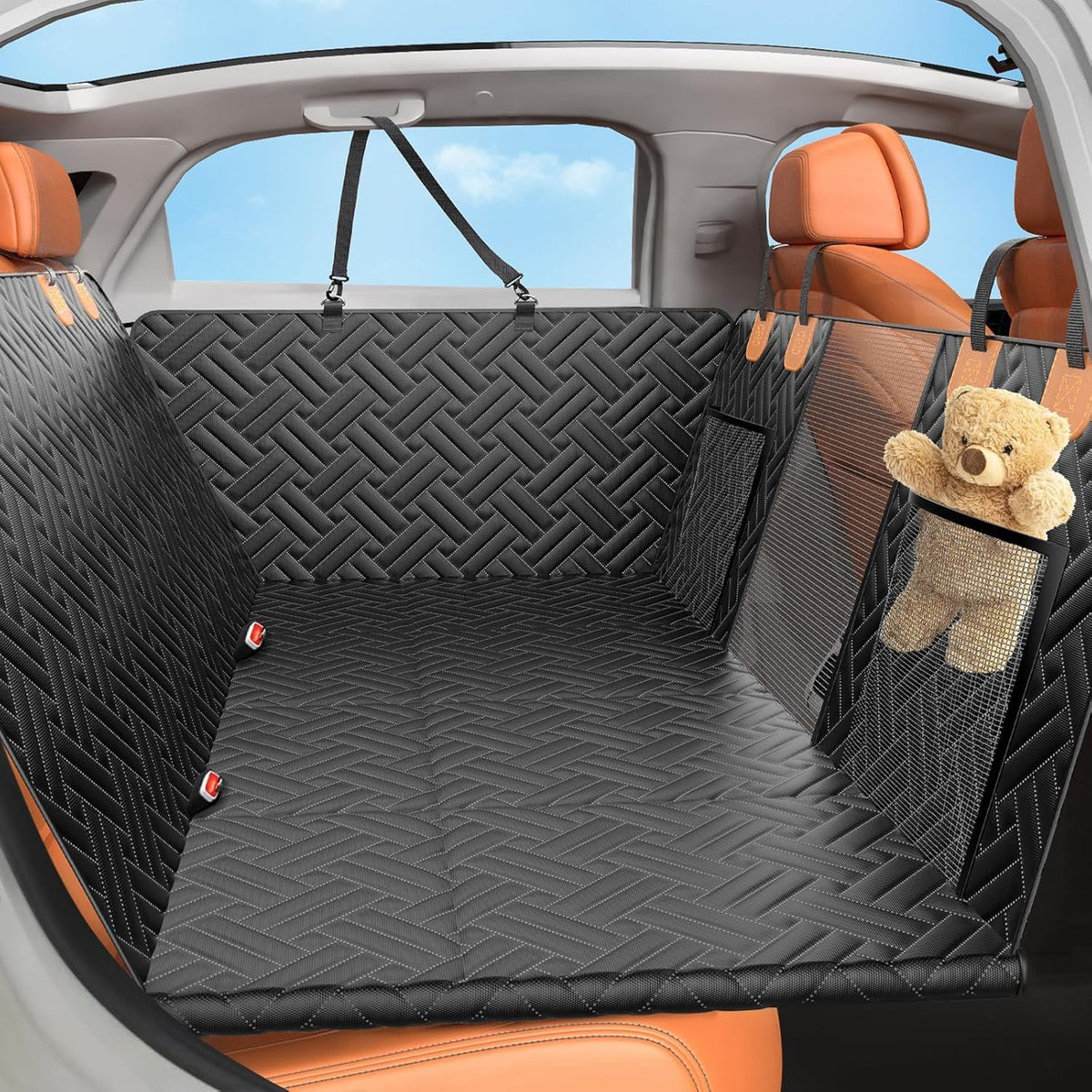 Back Seat Extender for Dogs,Dog Car Seat Cover for Back Seat,Hard Bottom Dog Bed for Car with Mesh