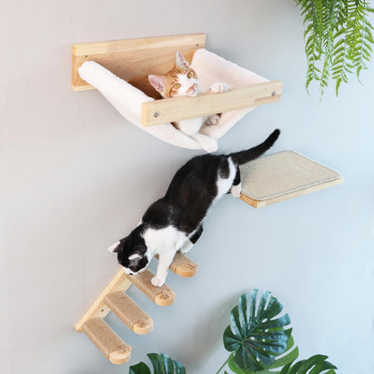 FUKUMARU Cat Wall Furniture, 3 Pack Cats Walls Shelves Set, Solid Rubber Wood Kitten Shelf for