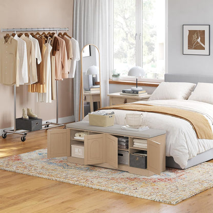 DINZI LVJ Shoe Bench, Entryway Storage Bench with Doors, Cushion, 2-Tier Shoe Rack with 8-Cubby