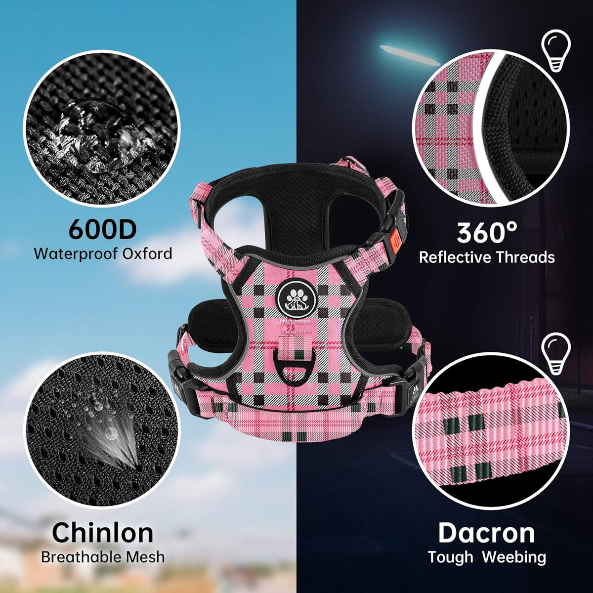 NESTROAD No Pull Dog Harness with Leash, Reflective No Choke Pet Vest Harness,Adjustable Soft
