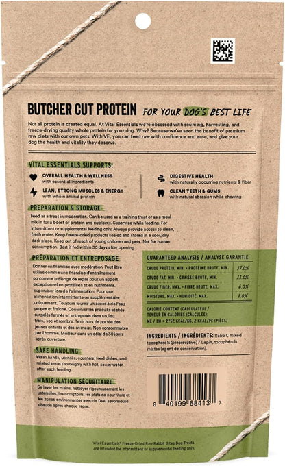 Vital Essentials Rabbit Bites Dog Treats, 2 oz | Freeze-Dried Raw | Single Protein | Premium
