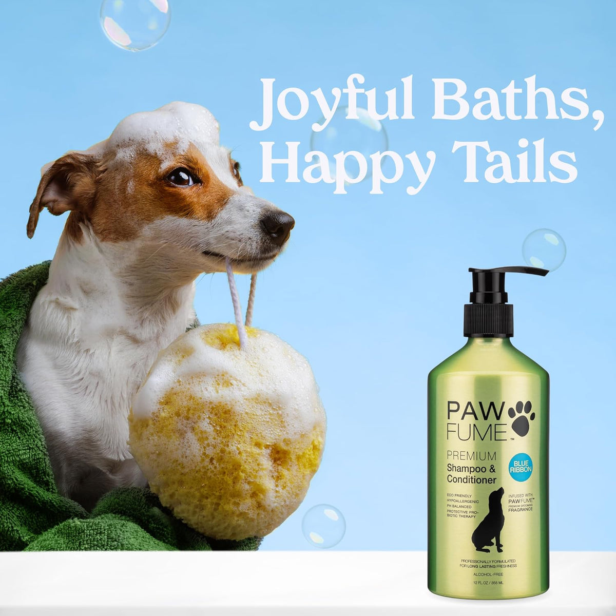 PAWFUME Dog Shampoo and Conditioner, Blue Ribbon, 4-Pack – Nourish & Detangle for a Silky Soft Coat