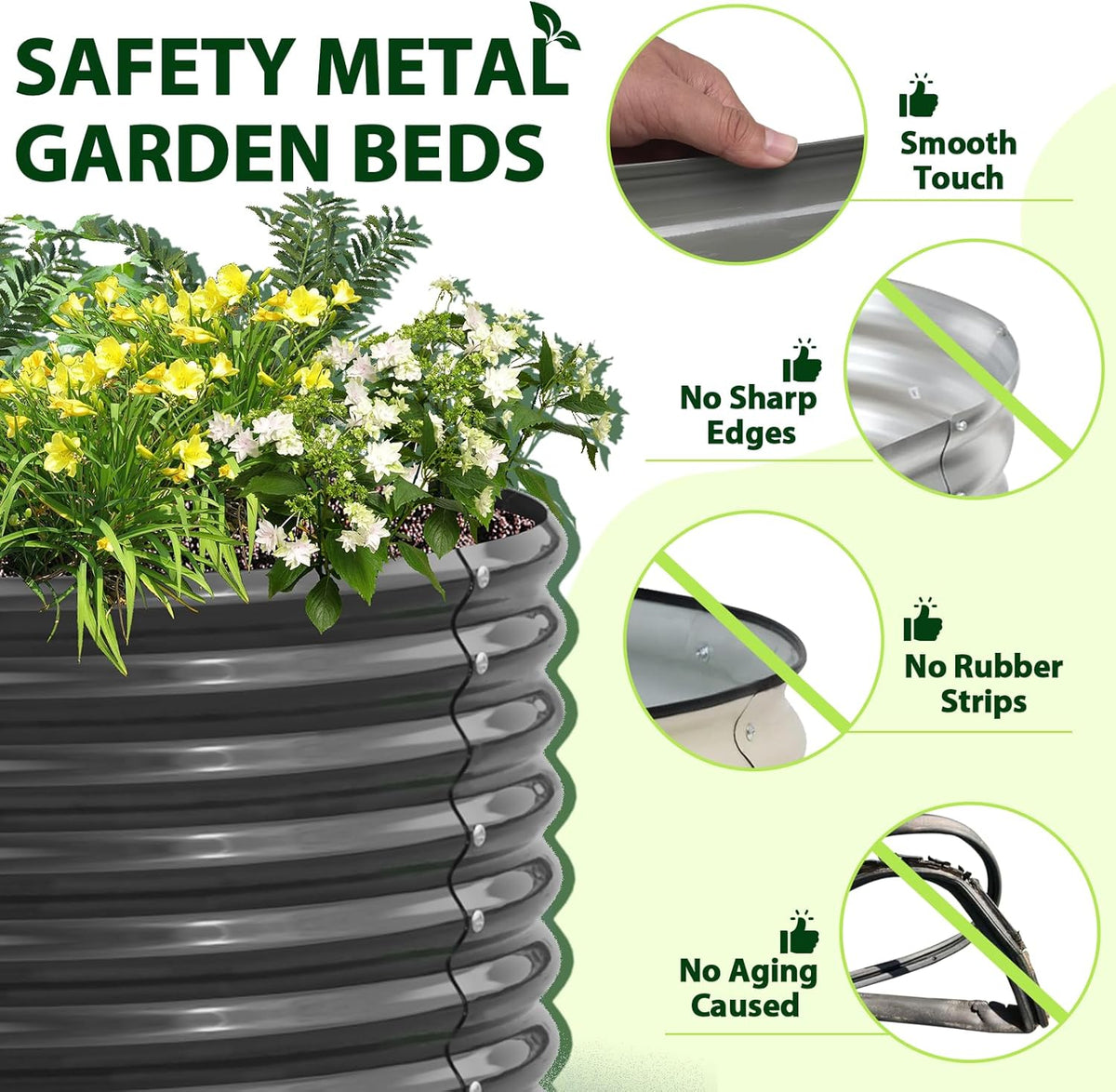 A ANLEOLIFE 8X4X2 ft Galvanized Raised Garden Beds Outdoor, Oval Large Metal Deep Root Planter Box