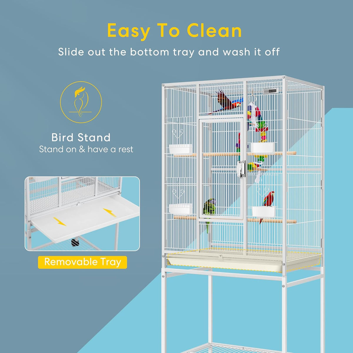 VIVOHOME 54 Inch Wrought Iron Large Bird Flight Cage with Rolling Stand for Parakeets Canaries
