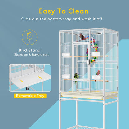 VIVOHOME 54 Inch Wrought Iron Large Bird Flight Cage with Rolling Stand for Parakeets Canaries