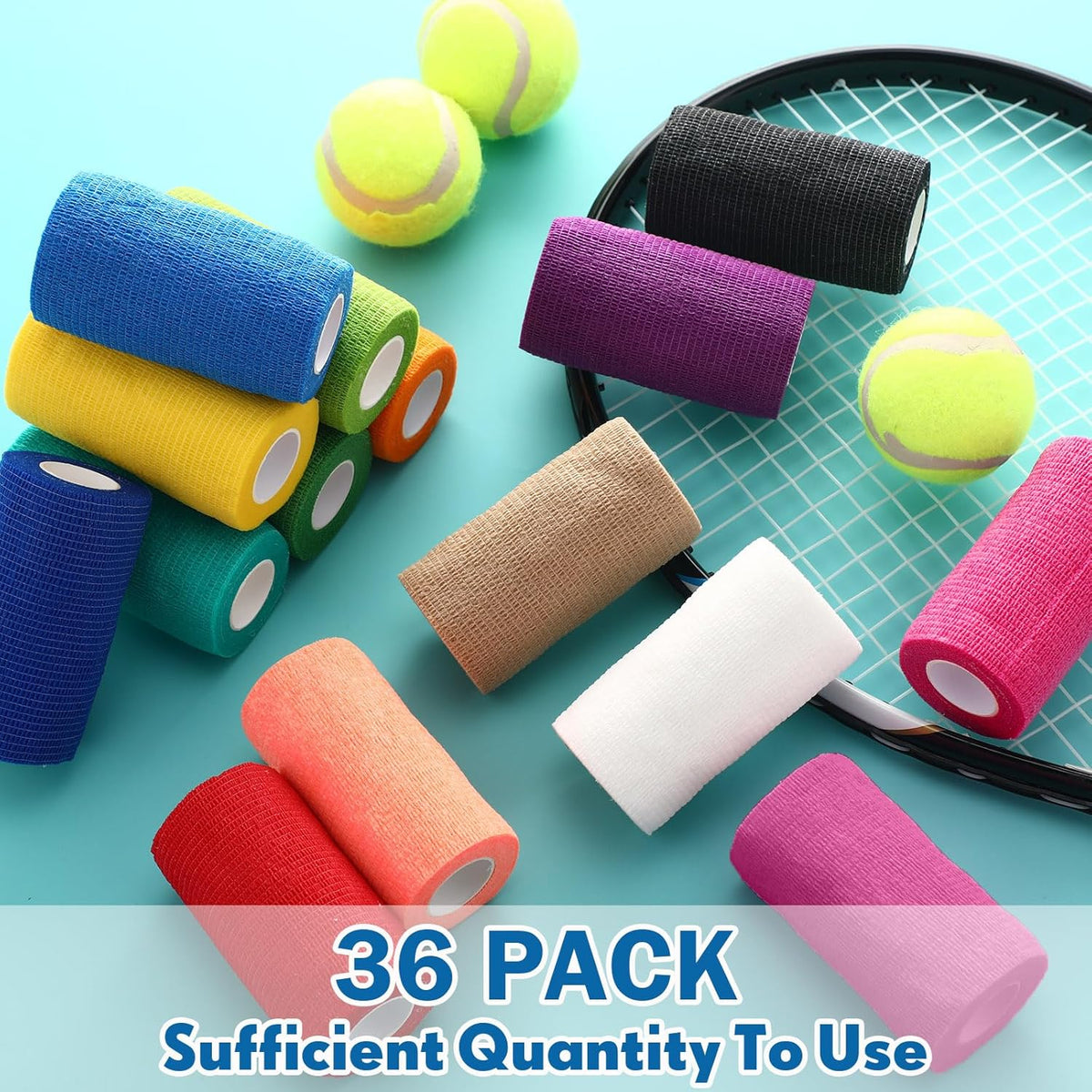Treela 36 Pcs Self Adherent Bandage 4" X 5 Yard Wrap Breathable Cohesive Bandage Elastic Adhesive