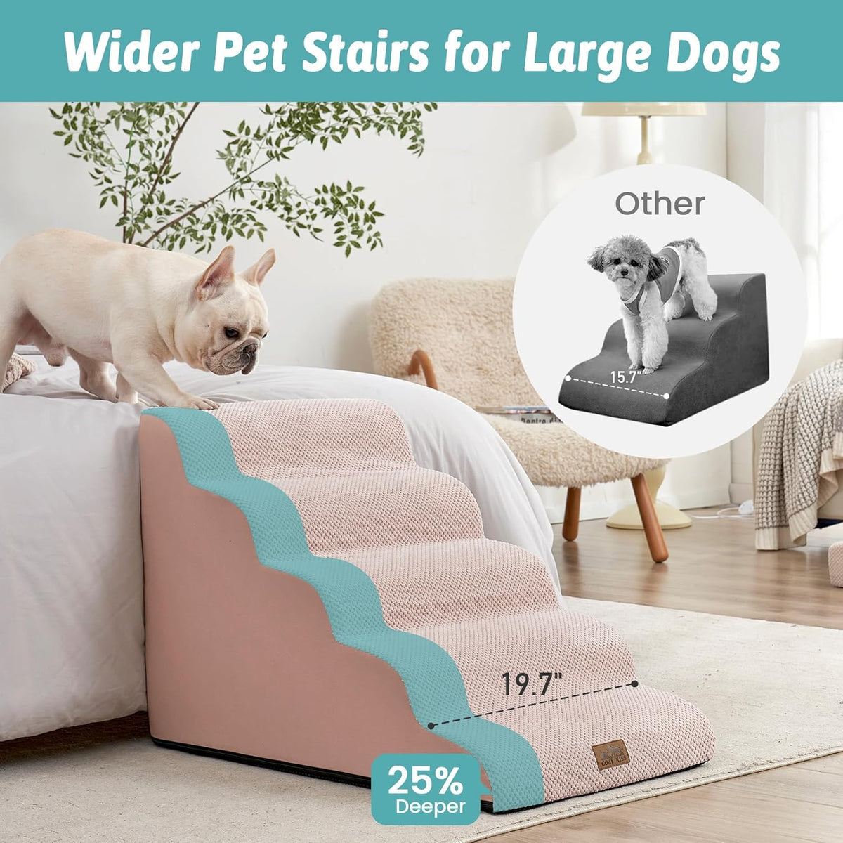 Wide Dog Stairs 19.7" Width, Pet Step for Small/Medium/Large Dog, Puppy or Cat, Pet Ramp for High