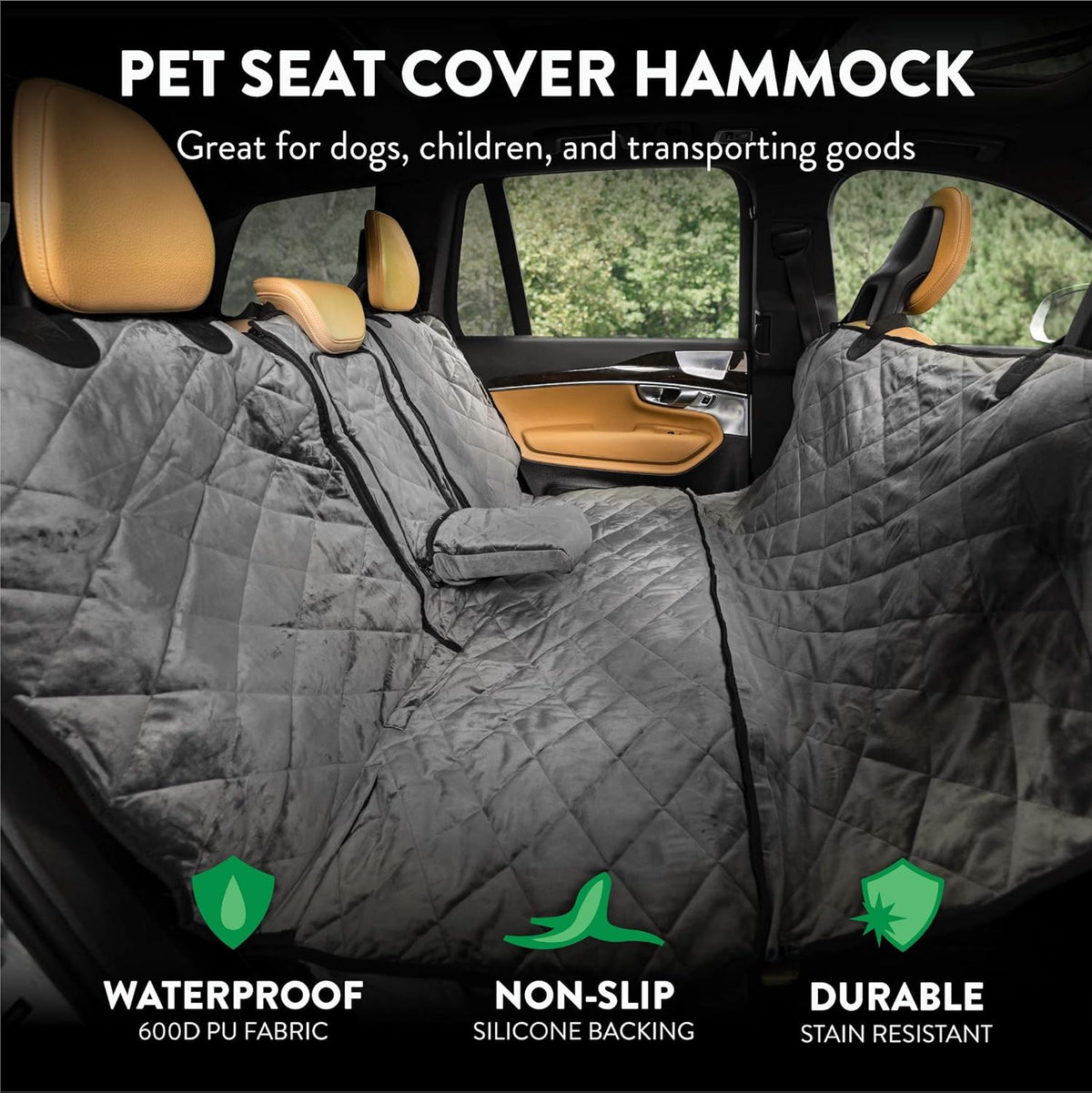 Plush Paws Products Velvet Convertible Rear Seat Cover | Durable Diamond Stitching | Washable &