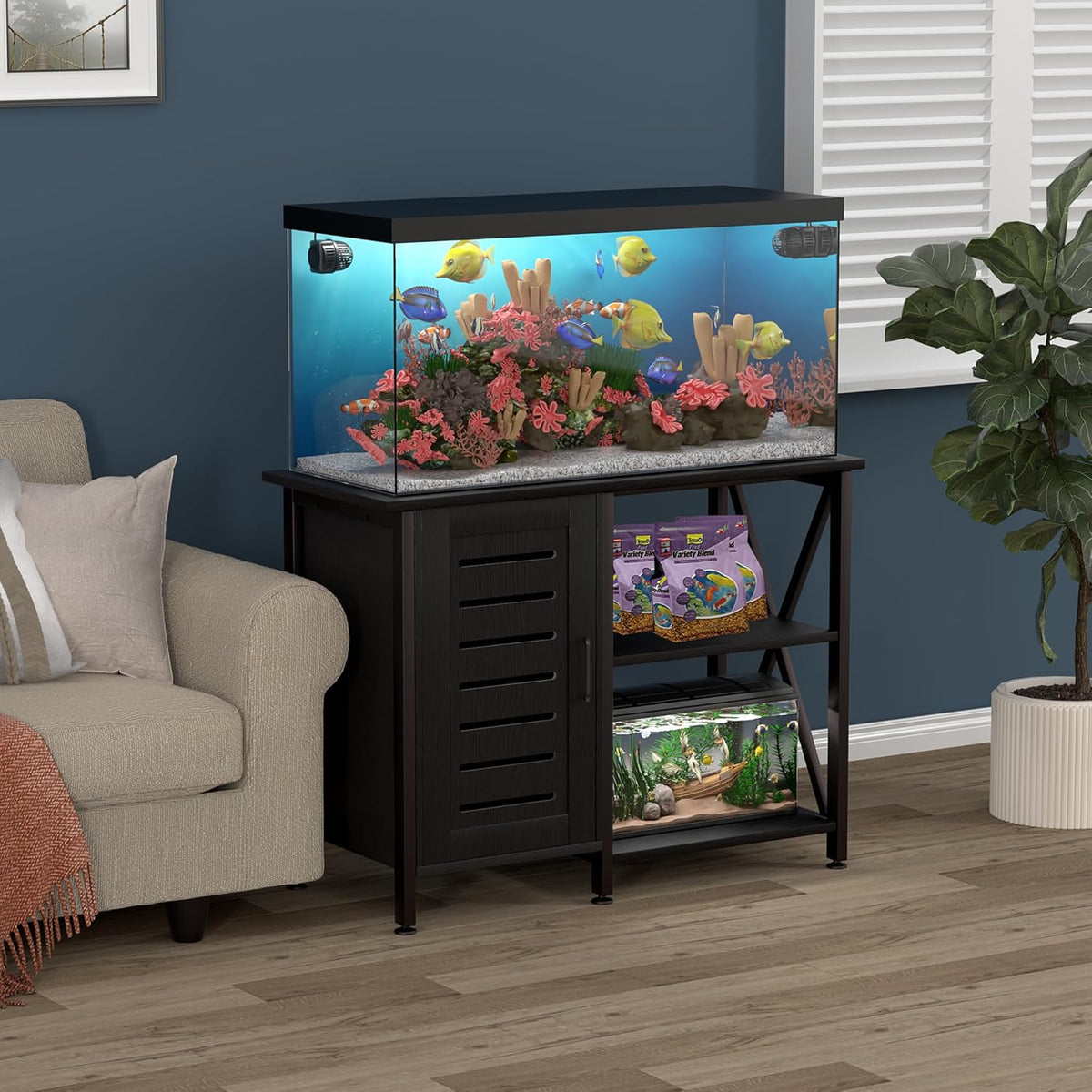 40-50 Gallon Fish Tank Stand, Aquarium Stand with Cabinet Accessories Storage, Heavy Duty Metal