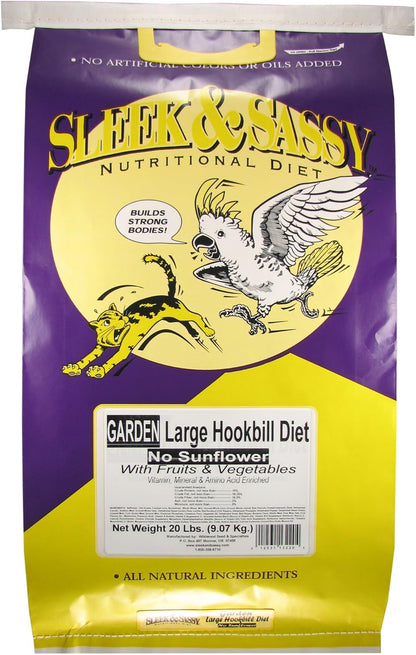 SLEEK & SASSY Garden Large Hookbill No Sunflower Parrot Food for Large Conures, Amazons, African