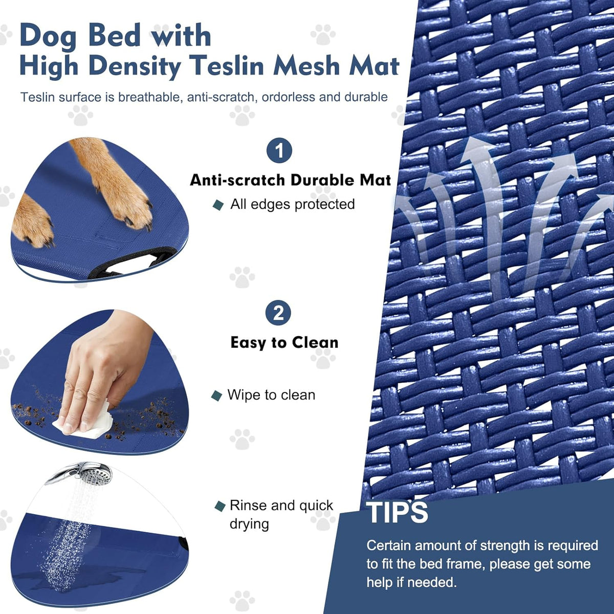 Upgraded Elevated Dog Bed with Canopy, Portable Raised Outdoor Dog Bed with Stable Anti-Slip Feet