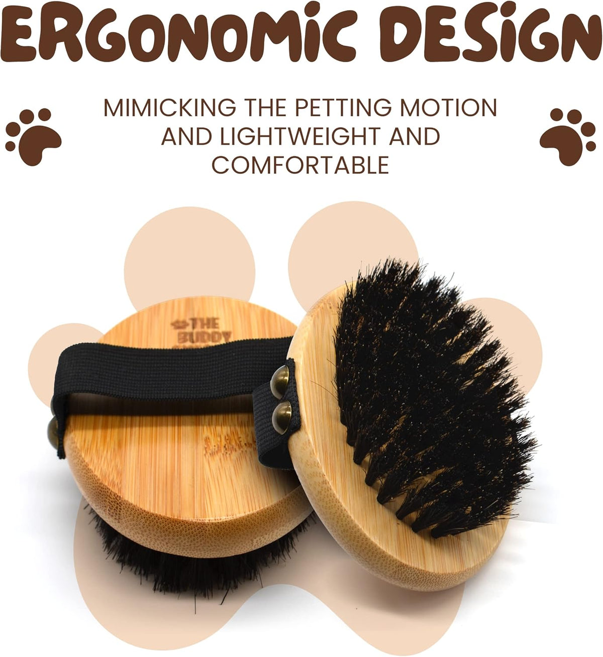The Buddy System Pet Close Brush, Soft Touch Oval Palm Brush - Bamboo Massage Handheld with Soft