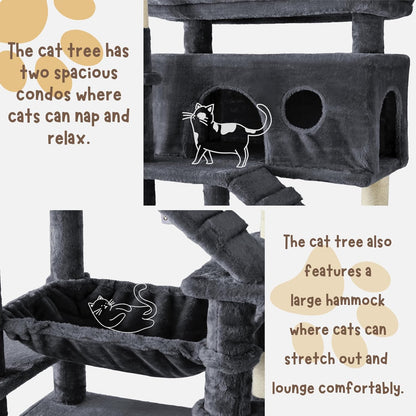 Cat Tree, 80-Inch Large Cat Tower with 9 Scratching Posts, 2 Perches, 2 Caves, 2 Basket, 2 Stairs