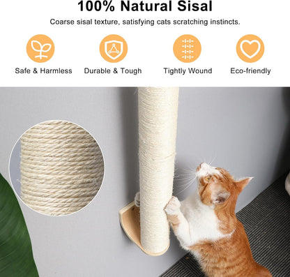 FUKUMARU Cat Wall Scratcher, 28" Wall Mounted Kitten Scratching Post, Sturdy Sisal Climbing Tree