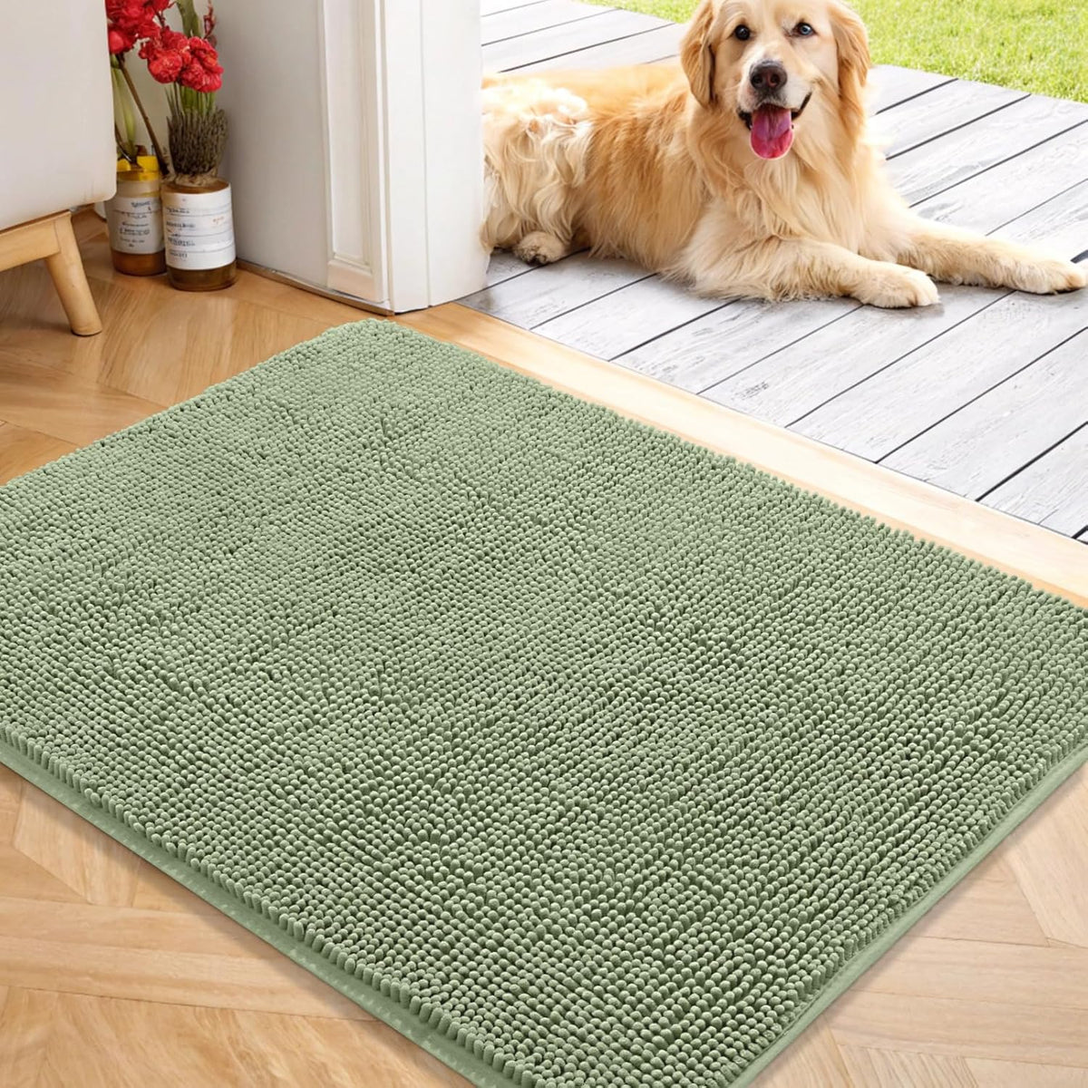 OLANLY Dog Door Mat for Muddy Paws 40x32, Absorbs Moisture and Dirt, Absorbent Non-Slip Washable