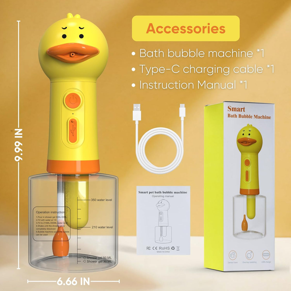 Electric Dog Shampoo Dispenser Dog Shampoo Sprayer Duck Shampoo Foamer for Pet, Foaming Soap